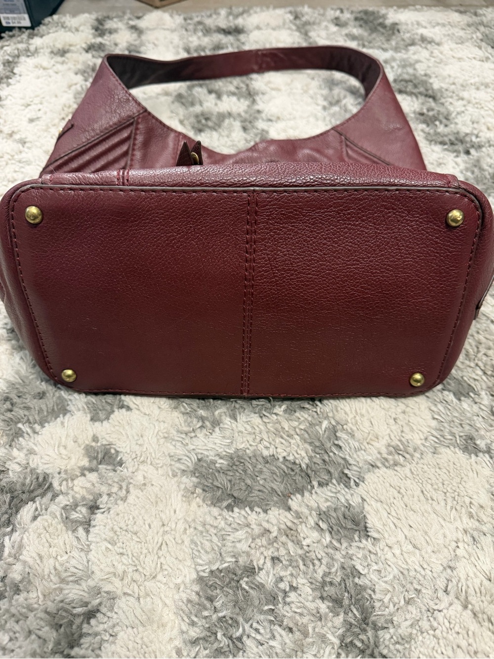 Oryany Burgundy Leather Hobo Shoulder Bag Chevron Stitch + Dust Bag - Picture 3 of 15